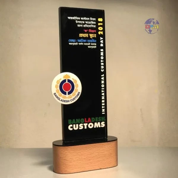 Premium Black Acrylic Corporate Award with Wooden Base