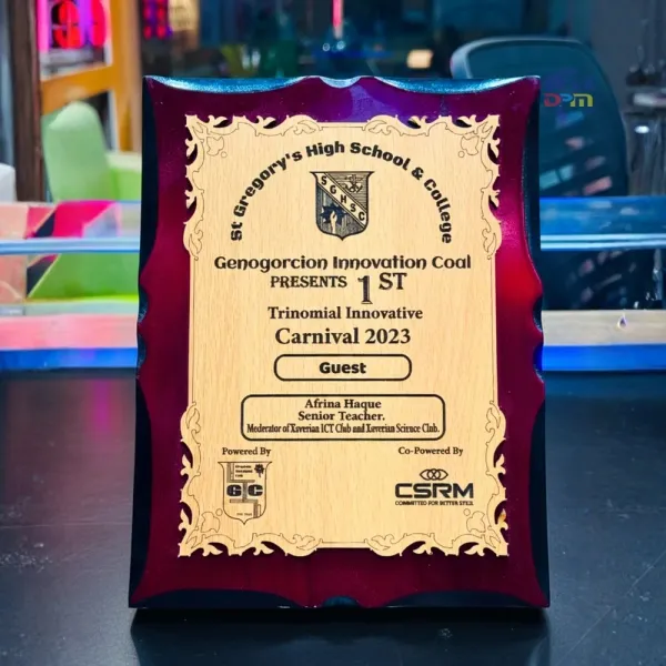 Wooden Laser Engraved Award Plaque Crest