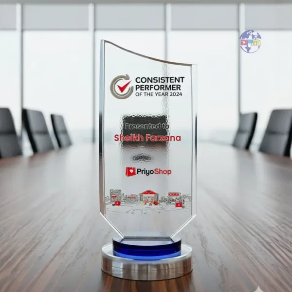 Premium Curved Crystal Glass Corporate Award Crest